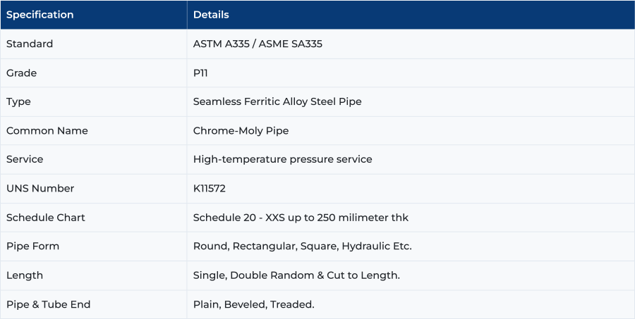  ASTM A335 P11 Seamless Pipe Specifications