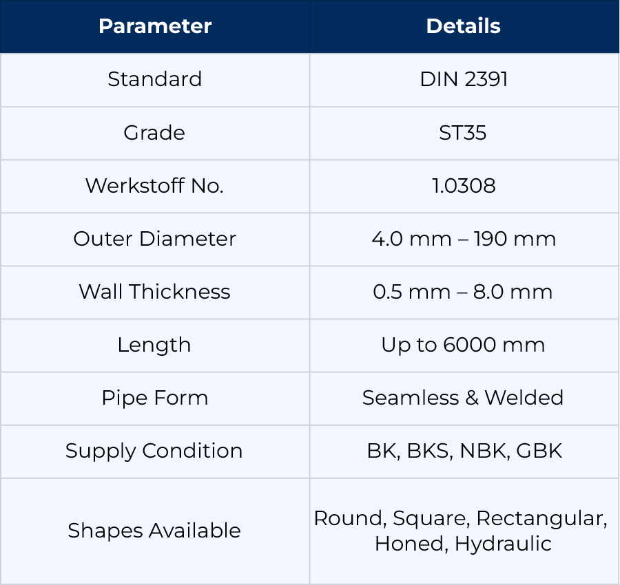 DIN 2391 ST35 Pipe Specifications